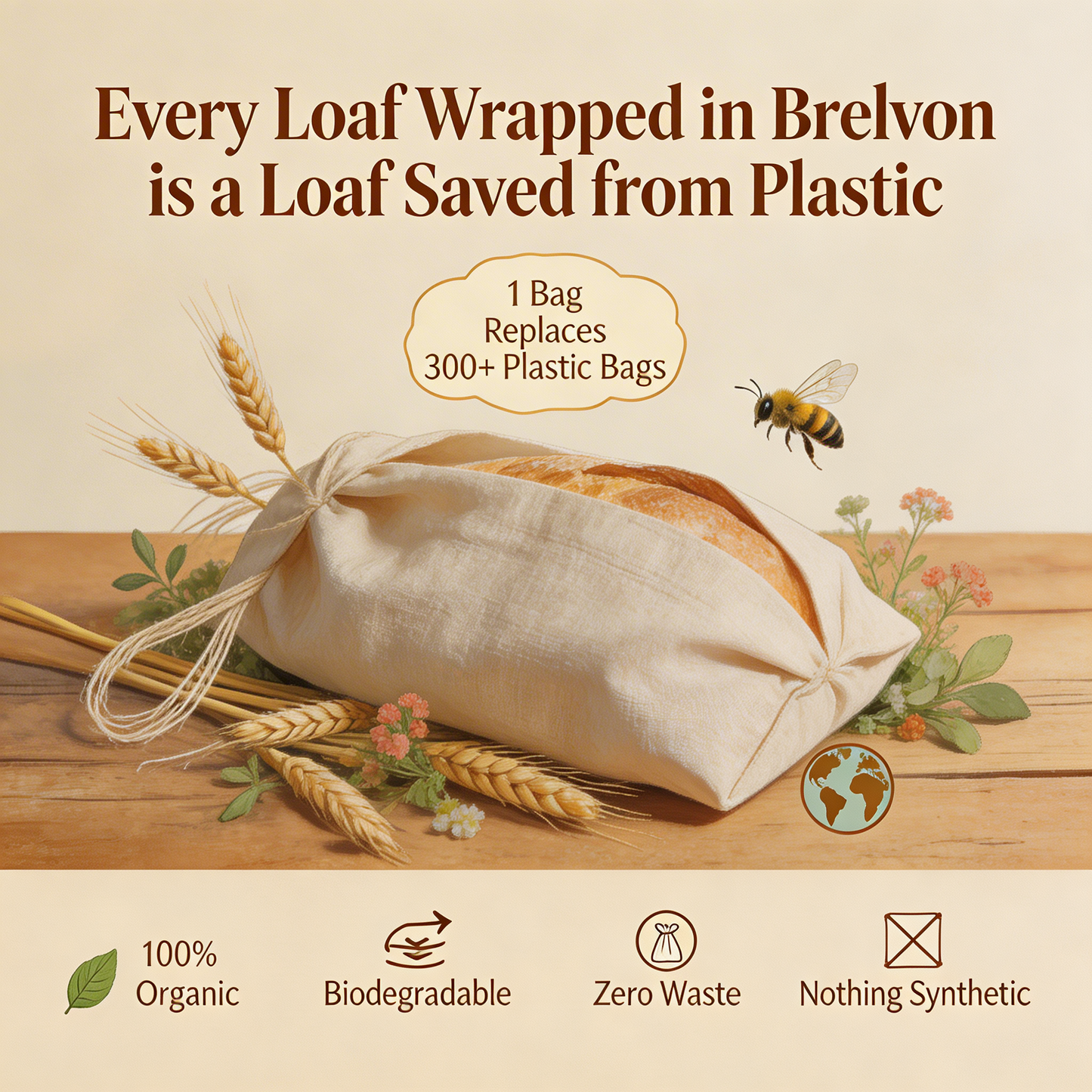 Brelvon Linen Beeswax Bread Bag — Keep Your Bread Fresh, Naturally